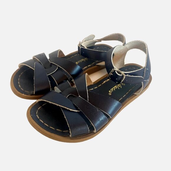 Saltwater Sandals Little Girls Navy Blue Leather Fisherman Sandals Size 1 - Picture 5 of 7